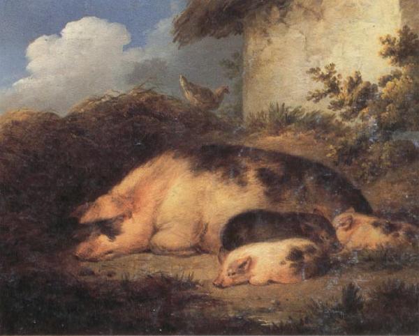 George Morland A Sow and Her Piglets France oil painting art